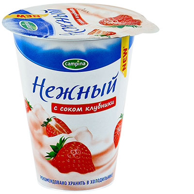 Продукт йогуртный Campina «Нежный» с соком клубники