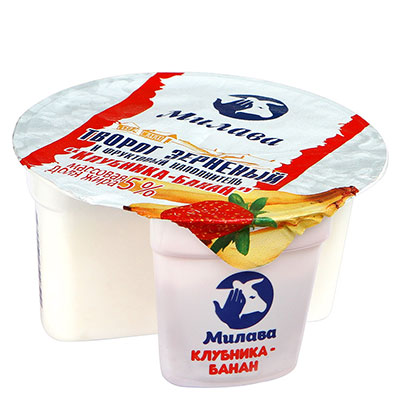 Творог Милава Зерненый клубника-банан 5%